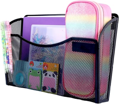Pocket Mesh Wandfolderhouder voor A4 Liggend, Tijdschrift Organizer voor Kantoor, Thuis en School, Zwart