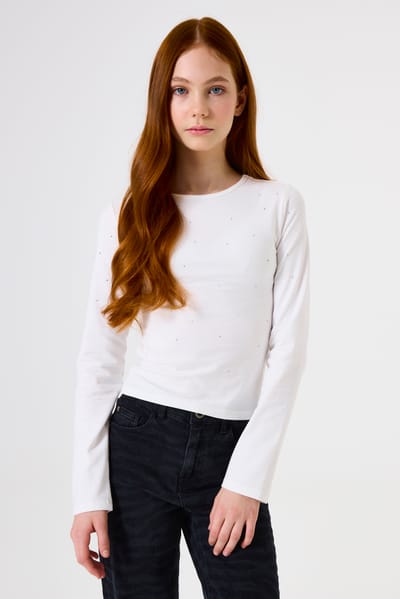 GARCIA Meisjes Effen T-shirt Wit Lange mouw