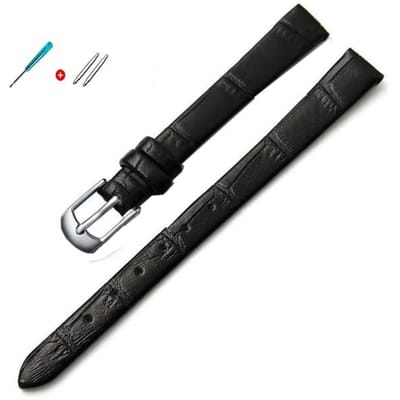 8mm 10mm Dames Meisjes Slanke Lederen Band Kwaliteit Horloge Accessoires Riem Slub Horlogeband Rose Gouden Pin Gesp 8mm black