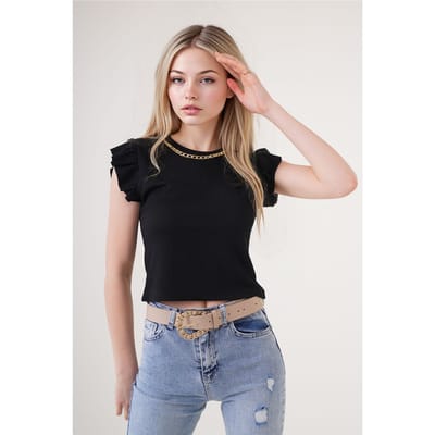 Geribbelde Mouwloze Crew Neck Blouse