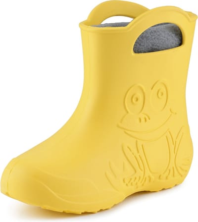Ladeheid LA-CA-FrogWinter Kinder Regenlaarzen - Rubber - met Binnenschoen - EVA - Wasbare Binnenschoen - Geel/Grijs - 30/31