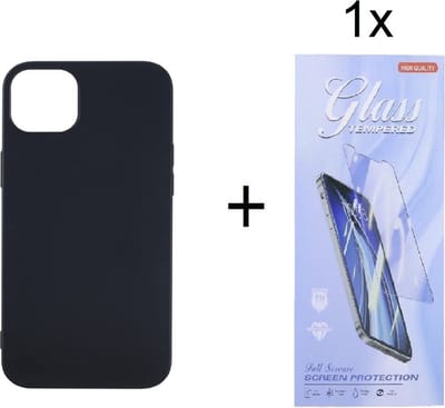 Hoesje Geschikt voor: iPhone 14 Silicone - Zwart + 1X Tempered Glass Screenprotector - ZT Accessoires