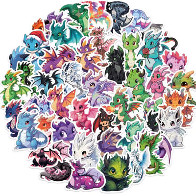 Stickers draken - 50 unieke vinyl stickers - grappige cartoonstijl - perfect voor feestdecoraties - ShopVlot