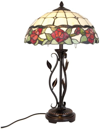 Lumilamp Tiffany Tafellamp Ø 35x61 cm Beige Groen Glas Roos