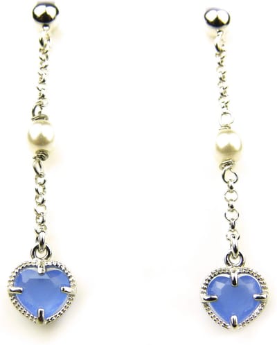 oorringen in zilver model heart met parel - jeansblauw