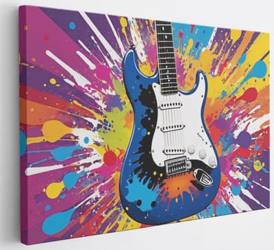 Saammp Canvas Schilderij - Kleurrijke Gitaar - Kinderkamer - Abstract - 30x20 - Foto op canvas - Wanddecoratie - Muurdecoratie Woonkamer - Slaapkamer decoratie - Canvas Print