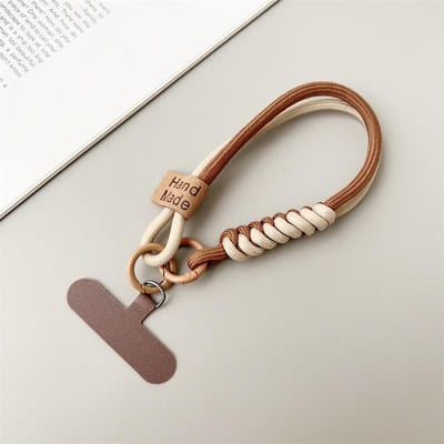 INS Britse Stijl Contrasterend Geweven Telefoon Lanyard Korte Handheld Trendy Telefoonhoesje Pols Touw Poppetje Bagage Hanger Ophangtouw white