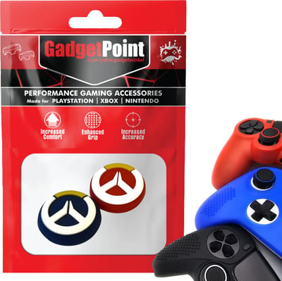 Gadgetpoint - Thumb Grips voor PlayStation, PS5, Xbox X/S, One & Switch Pro Controller - Gaming Thumbgrips - Performance Anti-Slip Thumbsticks - Bescherming Accessoires - Blauw/Rood met Wit/Geel