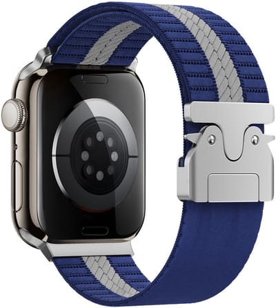 Nylon bandje - geschikt voor Apple Watch 1/2/3/4/5/6/7/8/9/10/11/ SE (1,2,3) met maat 38 mm / 40 mm / 41 mm en 42 mm (Watch 10/11) - blauw-grijs