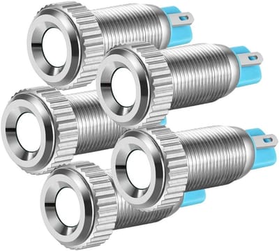 8mm Waterdichte LED Indicatorlamp voor AC/DC 12-24V - Metaal, Nickel Geplateerd, 5 Stuks, Voor Dash Signalen en Pilot Gebruik