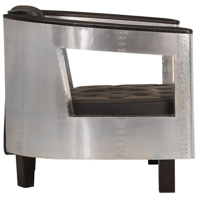 vidaXL Fauteuil luchtvaartstijl echt leer zwart