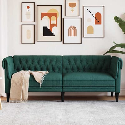 vidaXL - Driezitsbank - Chesterfield-stijl - stof - donkergroen