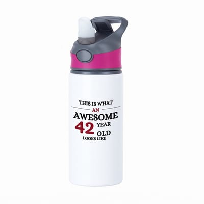 Hacebo® - An awesome 42 year waterfles met rietje roze - Hoera 42 jaar - 42 geworden - verjaardagscadeau - gift - kado - water fles - 650ML