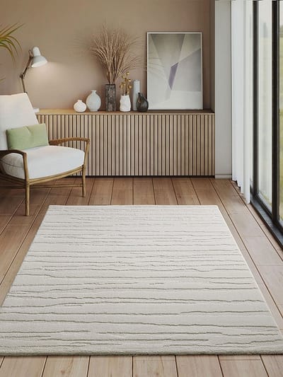 Vloerkleed Elio Japandi – Laagpolig met Natuurlijke Strepen in Crème-80 x 150 cm