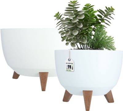 KADAX Verhoogde plantenpot, set van 2, grote kunststof plantenbak met poten voor binnen en buiten, duurzame ronde plantenbak (29 cm en 39,5 cm, wit)