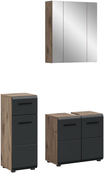 Moderne 3-delige badcombinatie - Zwart mat en Nox Oak - Praktische opbergoplossing - 105x185x30cm
