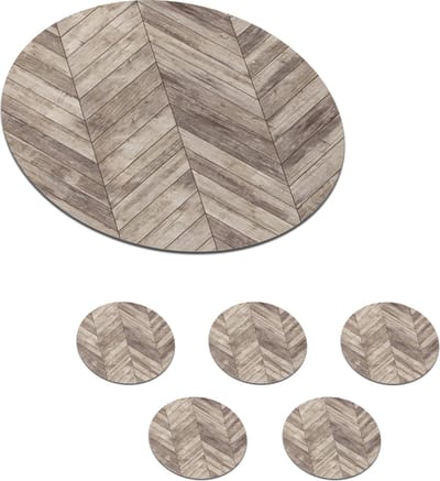 Onderzetters voor glazen - Rond - Plank - Patronen - Brocante - 10x10 cm - Glasonderzetters - 6 stuks