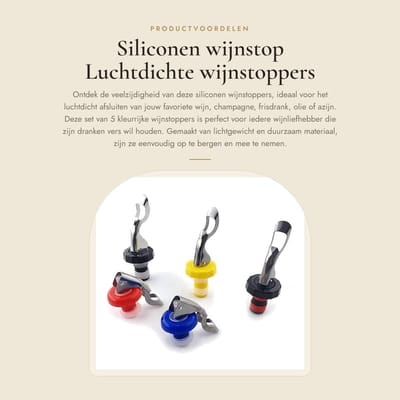 Dailygoods- Wijnstopper Luchtdichte Afdichting - Wijnstopper Vacuum - Flessenstop - Wijnafsluiter - Siliconen - 5 Kleuren - Flesstopper