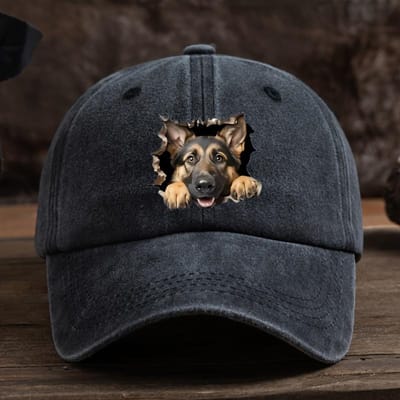 Gescheurd Gat Wolfshond Print Baseballpet Heren Buiten Eendebek Pet Gebogen Klep Gewassen Retro Zon Hoed Adjustable black