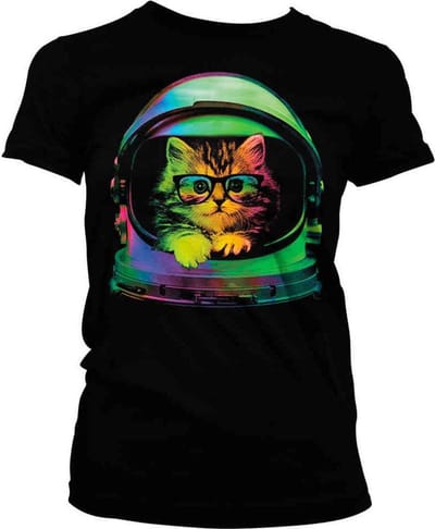 Dames Tshirt -S- Space Kitten Zwart
