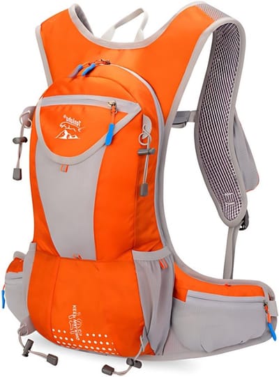 CarryQuest® - Hydratatie Fietsrugzak - Ultralichte Waterdichte Polyester Hardlooprugzak met Drinksysteem, Rugventilatie, Ademend Comfort & Front-/Toploader - 48x22x22 cm - Oranje
