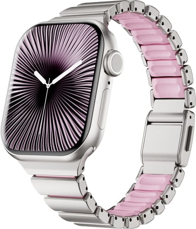 Stravo Slank Magnetisch Titanium Horlogebandje met Siliconen Binnenlaag – Geschikt voor Apple Watch 42mm (Series 11/10), 41mm (Series 9/8/7), 40mm (Series 6/5/4/, SE3/2/1), 38mm (Series 3/2/1) – Dames – Elegant & Comfortabel – Titanium / roze