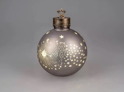 Kerstbal - Decoratie - XL - Grijs - 30cm - Ø20cm - incl ledlicht - incl. AAA batterij