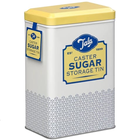 Tala – Retro Bewaarblik voor Suiker – Caster Sugar – Geel/Grijs – 1950’s Design – Metaal – Met Scharnierdeksel