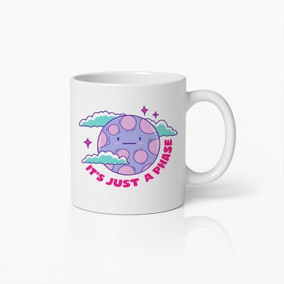 Grappige Maan Mok 330ml – “It’s Just a Phase” Schattige Ruimte Koffiemok, Perfect Cadeau voor Sterrenkunde Liefhebbers