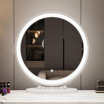 Make-up Spiegel - Kaptafel Spiegel - Make-up Aanbrengen - 3 Kleuren Licht - 44 x 40 cm - Wit