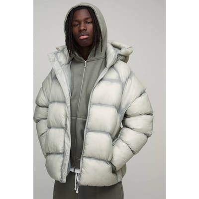 Oversized Ripstop Translucent Duvet Puffer Jacket | Grey | Size XS
