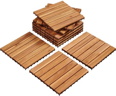 Terrastegels Houtlook Kliksysteem - Weerbestendige Balkontegels van Acaciahout - Eenvoudige Installatie Zonder Gereedschap - Voor Balkon Terras Tuin Badkamer - Vloertegels Buiten Houten Tegels Set 10 Stuks