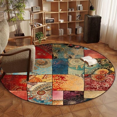 Retro Perzische Ronde Vloerkleden voor Slaapkamer Studeerkamer Stoelmat Woonkamer Decoratie Grote Vloerkleden Antislip Entree Deurmat Wasbaar 60*60cm