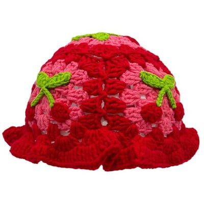 Kersenhut Handgemaakte Gebreide Wolmuts Plesy Jong Dezelfde Stijl Zoet Schattig Modieus Veelzijdig Vissersmuts Dames Child red