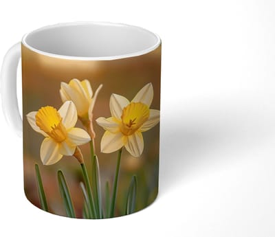 Mok - Koffiemok - Bloemen - Geel - Wazig - Mokken - 350 ML - Beker - Koffiemokken - Theemok