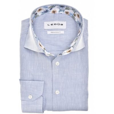 Ledûb Overhemd Faux-Uni Cotton Linnen Licht Blauw / male