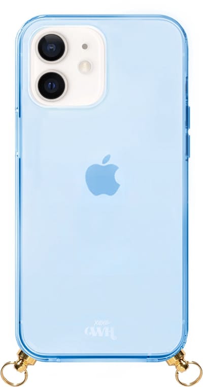 xoxo Wildhearts siliconen Cord Case Blue - iPhone 12 hoesje - Hoesje zonder koord - Shockproof case - Doorzichtig Telefoonhoesje geschikt voor telefoonkoord - Geschikt voor telefoonketting / hanger - Transparant - Blauw