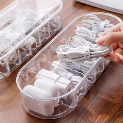 Kabelopslagdoos voor Snoerenorganisator - Transparante Container voor Bedradingbeheer met Deksel voor Bureautafel en Kantoorgebruik