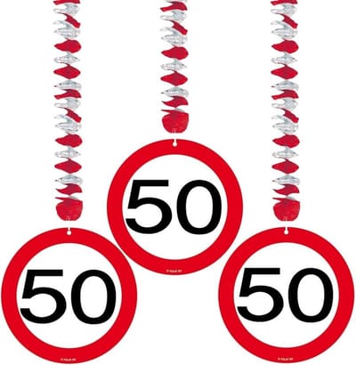 Rotorspiralen 50 jaar - 6x - verkeersborden - folie/karton - 50e verjaardag/jubileum - versiering