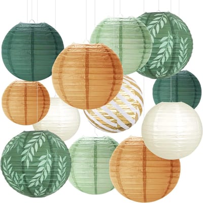 Thijox - Lampions Feestdecoratie 12x Papieren Lampion Saliegroen Ronde Hangende Lantaarns voor Bruiloften, Babyshowers, Verjaardagsdecoratie en Geslac