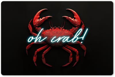 Placemats 45x30 cm - Placemat kunststof - 1 stuk - Krab - Rood - Neon - Quote - Borden onderleggers - Decoratie voor op tafel - Keuken tafeldecoratie accessoires - Vinyl onderlegger - Tafelversiering