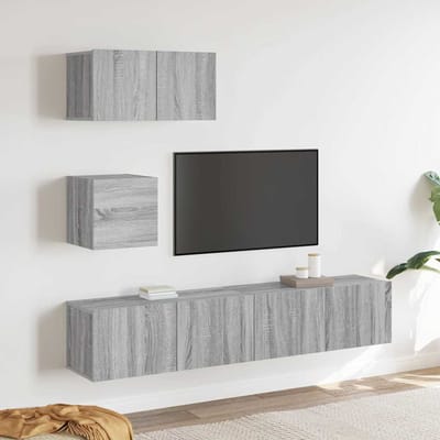 vidaXL - 4-delige - Tv-meubelset - bewerkt - hout - grijs - sonoma - eikenkleurig