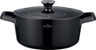 Swiss Haus® ZC24B Braadpan Inductie met Deksel - Ø 24 cm / 4.2 Liter Soeppan - PFAS Vrij - Braadpannen Voor Alle Warmtebronnen - Pan Met Sapphire™ Antiaanbaklaag - Zwart