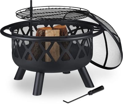 Vuurkorf Met Vonkenscherm - Vuurkorf - Vuurhaard - Terrashaard Met Grillfunctie - Openhaard - Vuurton - Vuurmand Op Voeten - Kachel – Buitenhaard Met Pookhaak