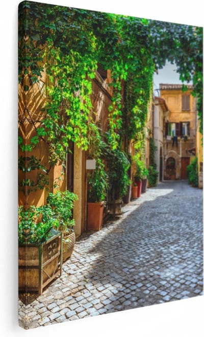 Artaza Canvas Schilderij Steegje Rome - 30x40 cm - Klein - Muurdecoratie Italie - Wanddecoratie Planten - Kamer Accessoires