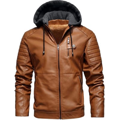 Vestes en cuir d'automne et d'hiver pour hommes, vestes en cuir pour jeunes hommes, vestes décontractées à capuche en velours de couleur unie 5XL brown