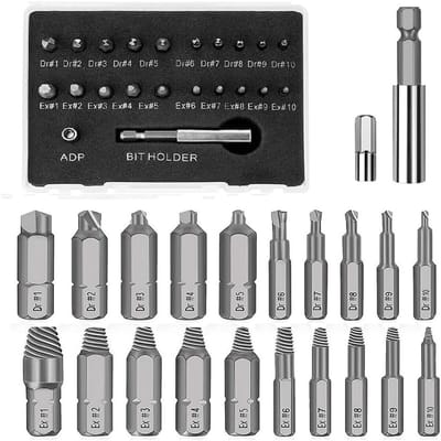 QTTVBTNA – 22-delige Schroefverwijder Set – Schroef en Bout Extractor voor Beschadigde en Afgebroken Schroeven – Gereedschap met Magnetische Bit Adapter – Voor Auto Reparatie, Montage en Doe-het-zelf