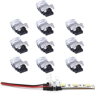 10 Pack 2Pin LED Strip Connector voor 10mm Niet-Waterdichte Enkelkleurige 5050 LED Strips, Snelle Aansluiting zonder Draad Strippen