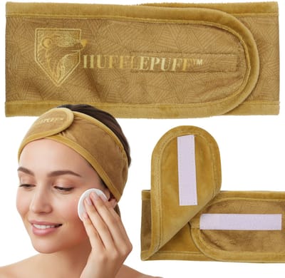 Harry Potter Hufflepuff cosmetische haarband MET KLITTENBANDSLUITING, haarband voor gezichtsverzorging