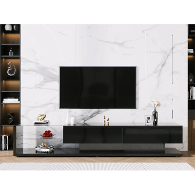 Merax TV-meubel 170 cm - 2 lades en glazen planken - LED's - glanzend zwart
